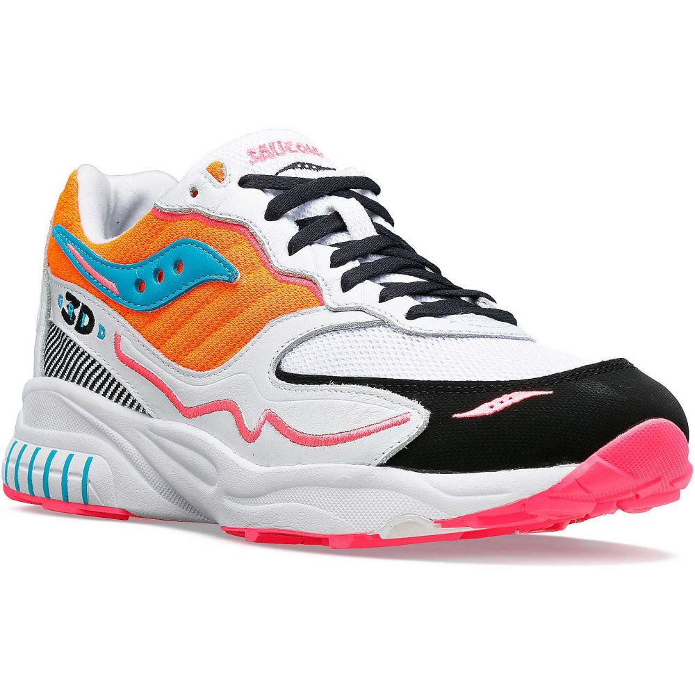 Saucony 3D Grid Hurricane Albi Portocalii | 4203BXOSN
