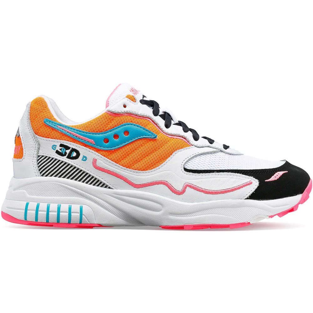 Saucony 3D Grid Hurricane Albi Portocalii | 4203BXOSN