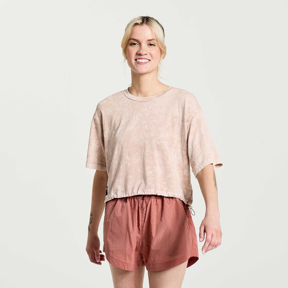 Saucony Unwind Crop Short Sleeve Roz | 6813CXHNR